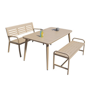 Outdoor <b>Garden</b> Set Aluminum Alloy <b>Table</b> And <b>Bench</b> 4 Seater Waterproof Modern Design For Patio Balcony Court Yard - Product Image 1