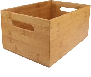 Bamboo Wood Storage Box With Handle For Organising Cupboard Kitchen Pantry Shelf Storage Bins Rectangle Customized Logo Modern