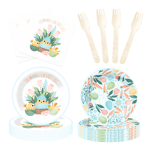 DAMAI <b>Easter</b> Eggs Theme Party Supplies Disposable Paper Plates 9 Inch Custom Napkin Green with Eggs Bunny Tableware Set - Product Image 3