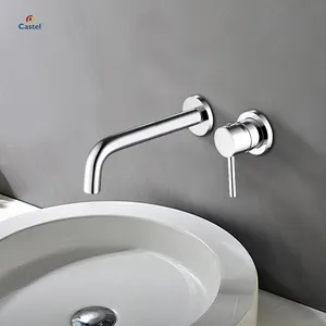 Di alta qualità bagno spazzolato in ottone rubinetto del bacino rubinetti celato lavabo miscelatore a parete con beccuccio