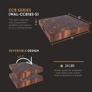 Gỗ Walnut cắt Board 18x18 -3 dày, 24-lb Reversible butcher khối với End-Grain & Finger Grips-Sản xuất tại USA - Product Image 2