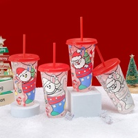 Nouvelle Arrivée 2026 en Stock : Tasse de Noël 24oz en PP à Changement de Couleur avec Couvercle et Paille pour Cadeau Promotionnel de Fêtes