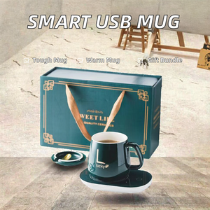 売れ筋USB誘導加熱セラミックマグクラシックサーモスタットコーヒーカップウォーマーセットオフィスデスク用トレイ付き - Product Image 2