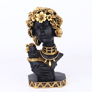 Statua in Resina Dipinta a Mano di Donna Buddista Creativa, Scultura Artistica Busto Nero e Oro per Decorazione Natalizia, Soggiorno e Camera da Letto - Product Image 1