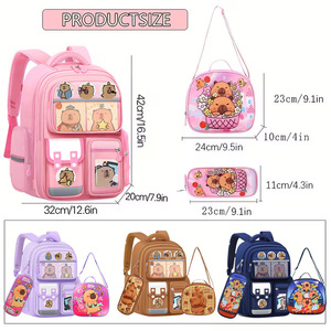 Mochila Escolar Transfronteriza de Tres Piezas con Diseño de Capibara y <span class=keywords><strong>Caim</strong></span>án, Linda Mochila Impermeable de Poliéster para Estudiantes con Cojín de Aire - Product Image 2