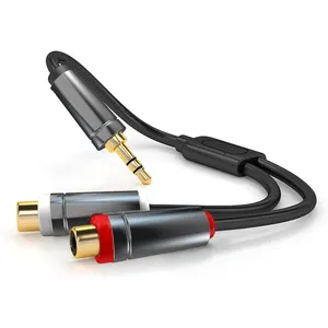 HI-Q Jack adaptor Stereo Audio terbaik 3.5mm kabel Y betina Ke 2rca 3.5mm kabel Audio Stereo pria ke kabel AV Aux 2 RCA