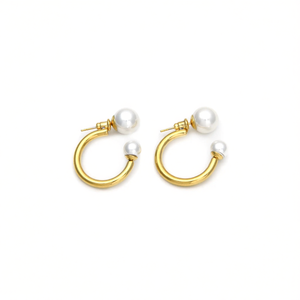 Boucles d'oreilles créoles en acier inoxydable plaqué or avec perles pour femmes, bijoux tendance - Product Image 2