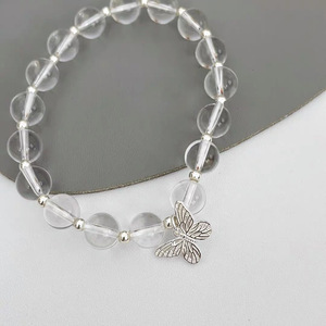 Bracelet papillon en cristal blanc, argent sterling S925, élastique, pour femmes, bijoux cadeau - Product Image 3