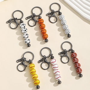 Newly Arrived DIY Sports-themed Baseball Volleyball Wooden Bead Keychains.Handmade Decorative Keychains. Hanging Pendants.