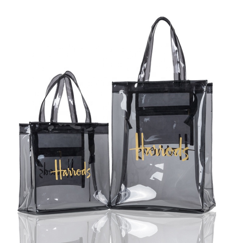 2023 Mode benutzer definierte OEM-Logo große klare PVC Harrods Einkaufstasche Strand tasche Kunststoff Einkaufstasche mit eigenem Logo