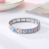 Dropshipping Jewelry HA Italian Modular Bracelet Bracelet en acier inoxydable Stretch Patchwork Square Train Card Print Bracelet