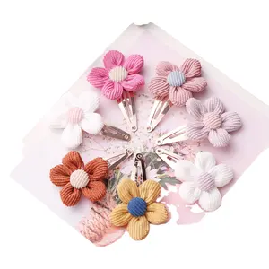 Wholesale simple style hair ornament fabric flower hairpins plain color hand made bobby pins for kids snap hair clips