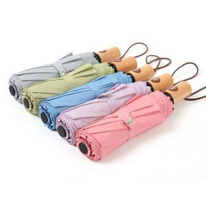 Most Popular Automatic <b>Windproof</b> 3 Advertising Folding <b>Umbrella</b> With Wooden Handle - Product Image 2