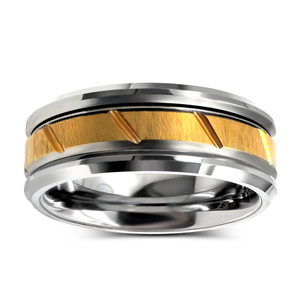 All'ingrosso tungsteno e acciaio inossidabile combinazione anello da uomo scanalature inclinate <span class=keywords><strong>per</strong></span> la sabbia disegno due colore modello di progettazione <span class=keywords><strong>per</strong></span> la festa - Product Image 2