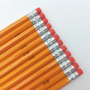 أصفر أرخص مصنع لوازم مدارس OEM رسم سداسي HB خشبي أقلام رصاص مع مِسح للطلاب