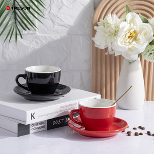 Rosso nero da 90 180 200 Cc ml tazza da tè in ceramica italiana <span class=keywords><strong>e</strong></span> piattini per personalizzare il colore smaltato caffè Espresso tazza tazza di porcellana - Product Image 2