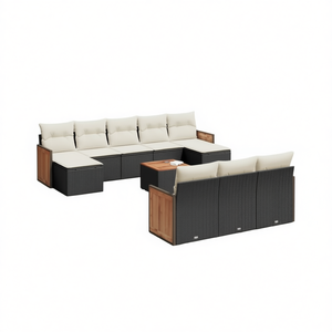 Ensemble de canapés de jardin modernes pour l'extérieur, 6 places, en rotin tressé avec structure en teck, résistant aux intempéries, design contemporain - Product Image 1