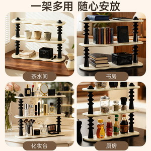 Three Tier Cream White Desktop Storage <b>Rack</b> For Kitchen Utensils Standing Organizer <b>Shelf</b> With Three Layers - Product Image 4