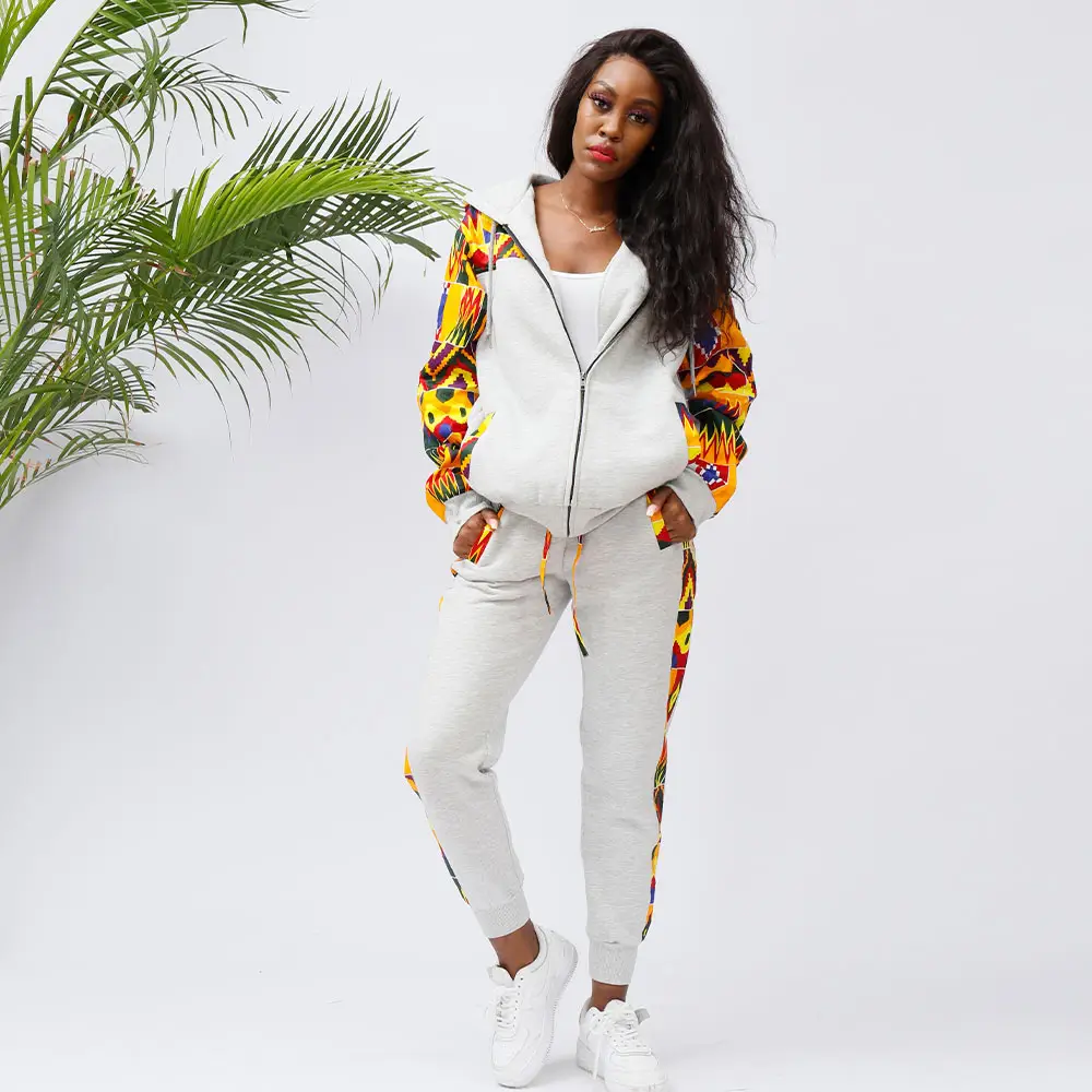 Afrika Kleding Damesmode Hoodie Print Tops En Broek Met Wasdoek Tweedelig Broekpak Groothandel