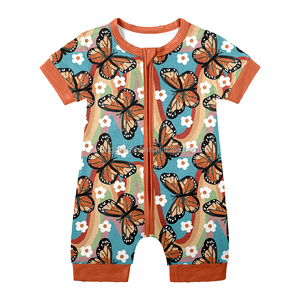 Romper pendek bayi bambu piyama anak-anak Jumpsuit ritsleting Footie Zippy balita bayi anak perempuan anak laki-laki Romper pakaian cetak Barat - Product Image 2