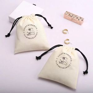 Reusable White Cotton Drawstring Shoe <b>Hat</b> Storage Dust <b>Bag</b> Custom Logo Printed Gift Packing Cotton Pouch - Product Image 4