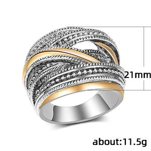 Anello Cocktail F322 in Argento 925 Placcato Oro 18K con Cristalli Geometrici e Strass, Unisex per Uso Quotidiano - Product Image 3