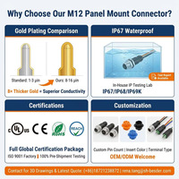 Conector de Montaje en Panel DIN M12 con Código A, 3-12 Pines, IP67, Montaje Frontal/Trasero, PCB/Cable, para Automatización Industrial Aeroespacial, Sensor/Actuador