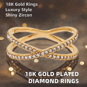 Anillos de Acero Inoxidable Chapados en Oro de 18K con Dos Círculos y Diamantes Blancos de Alta Calidad, Modernos y a la Moda, para Bodas - Product Image 2