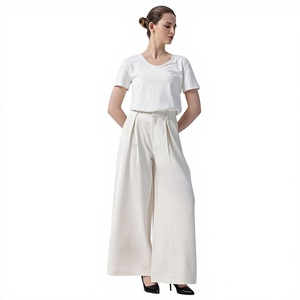 Pantalon palazzo taille haute pour femme, coupe ample et confortable, style décontracté et professionnel, avec poches latérales - Product Image 1