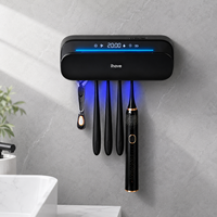 Support de brosse à dents UV avec stérilisateur UVC, séchage à l'air ionique négatif, fixation murale sans perçage, rangement multi-emplacements pour salle de bain et usage familial