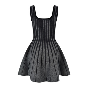New Arrival Elegant Sleeveless Square Neck Fitted <strong>Flare</strong> a Line Rib Knit <strong>Sequin</strong> Vest Mini Dress Lady Party Dress - Product Image 5