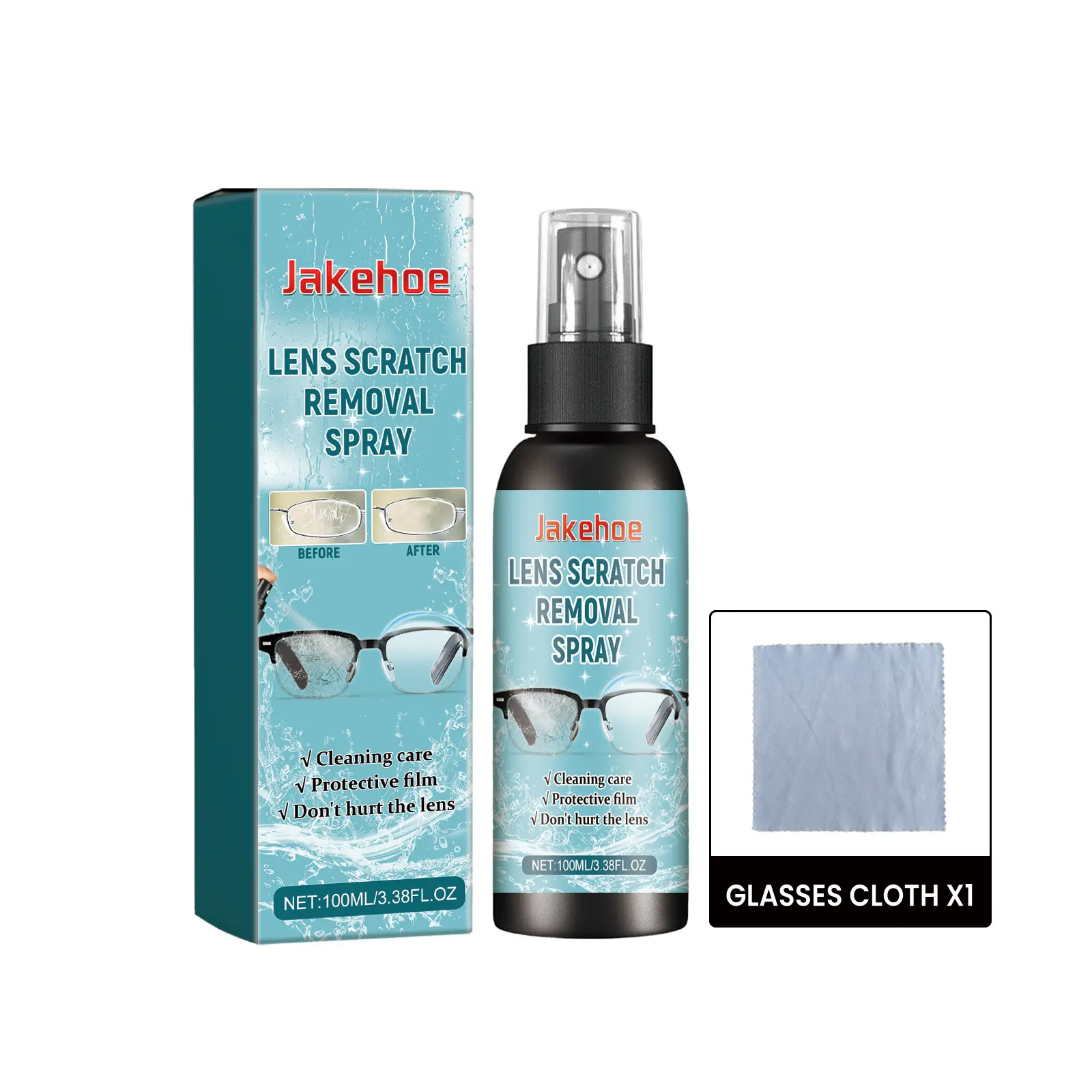 Schlussverkauf Jakehoe Kratzerentfernung Sonnenbrille Brille Reinigungsspray Brillen-Linsenreiniger Spray-Kit