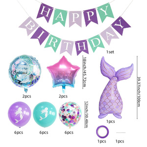 Decoración de Fiesta de Cumpleaños con Temática de Sirena, Juego de Globos de Aluminio con Forma de Cola, Globos de Aluminio en Forma de Estrella con Kit de Pancarta de Feliz Cumpleaños - Product Image 2