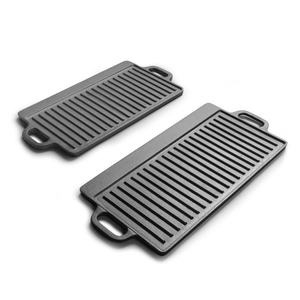 Plaque de cuisson rectangulaire double face en fonte pré-culottée et épaissie, réversible, pour barbecue et camping en extérieur - Product Image 4