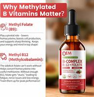 Gouttes liquides de complexe B méthylé OEM, B12 méthylcobalamine, folate, vitamines du complexe B avec B3, B6, racine de betterave, aubépine