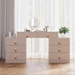 Meubles de chambre à coucher modernes et luxueux Coiffeuse à maquillage escamotable en verre trempé avec îlot de rangement et coiffeuse à 8 tiroirs - Product Image 2