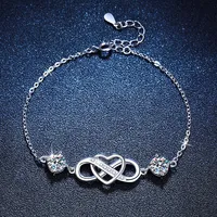 Bracelet à breloques réglable en or platine PT950 18 carats et moissanite couleur D 2 carats pour femme, idéal pour la Saint-Valentin et les soirées – Nouvelle collection à succès