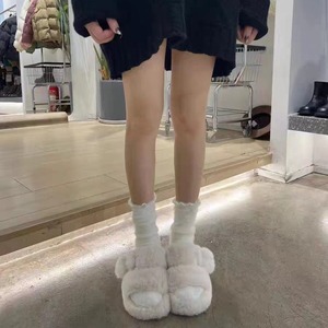 Calcetines hasta media pantorrilla para mujer, color sólido, algodón blanco, diseño con volantes, cálidos y esponjosos, para uso diario - Product Image 2