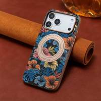 Étui de téléphone magnétique rotatif avec béquille, motif hibiscus tropical en liège, personnalisable OEM/ODM, compatible avec les séries Apple