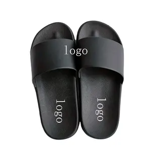 Oem özel siyah slaytlar ayakkabı sandalet PVC, özel Logo terlik erkekler düz boş Slide sandalet, terlik özel Logo kaydırıcılar