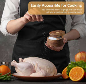 Boîte à sel en bois d'acacia à 2 compartiments multifonctionnelle et écologique de haute qualité avec couvercle et cuillère allant au lave-vaisselle fait à la main - Product Image 5