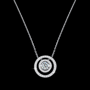 Pronto per la Spedizione <span class=keywords><strong>Collana</strong></span> con Pendente in Argento Sterling S925 Unisex con Doppio <span class=keywords><strong>Anello</strong></span> Incastonato con Moissanite Blu da 1 Carato per Uomini e Donne - Product Image 1