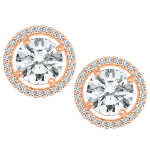 Round Cut <b>Halo</b> Lab Grown Diamond Stud <b>Earrings</b> 14K Rose Gold VVS Clarity E Color for Certified Trendy Wholesale Fine Jewelry - Product Image 2