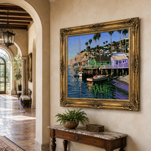 Dipinto a Olio Vintage di Porto e <span class=keywords><strong>Marina</strong></span>, Realizzato a Mano, Cornice Dorata, Arte Murale su Tela con Villaggio Costiero e Barche per Hotel/Villa/Ristorante - Product Image 2