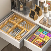 Organisateur de tiroir en bambou à double niveau pour couverts de cuisine, épices, outils, bijoux et garage