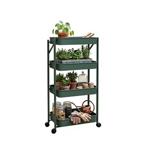 Carrito de Almacenamiento Metálico de Cuatro Niveles con Ruedas, Diseño Rectangular Minimalista Verde para Organización de Cocina y Exhibición de Plantas - Product Image 1