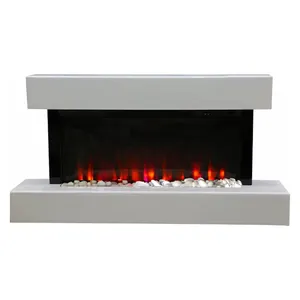European style simple natural white pebbles led flame effect home decoration wall mounted electric heating electric fireplace
