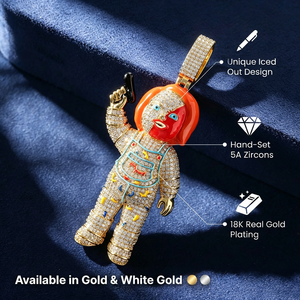 Collana con Ciondolo Bambola Chunky <span class=keywords><strong>Chucky</strong></span> Hip Hop in Ottone Placcato Oro Lucido con Zirconi 5A - Figura Horror - Product Image 5