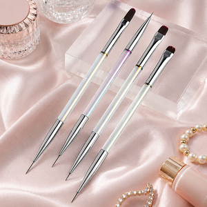 Lot de 4 pinceaux double embout pour nail art, manche transparent Aurora, poils en nylon, pour gel et peinture, outil de manucure - Product Image 2