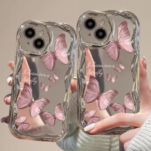 Custodia per Cellulare alla Moda con Stampa di Farfalle <span class=keywords><strong>Rosa</strong></span>, Bordo Ondulato Crema, Finitura a Specchio Elettroplaccata per <span class=keywords><strong>iPhone</strong></span> 11 12 <span class=keywords><strong>13</strong></span> 14 15 16 17 <span class=keywords><strong>Pro</strong></span> Max - Product Image 6